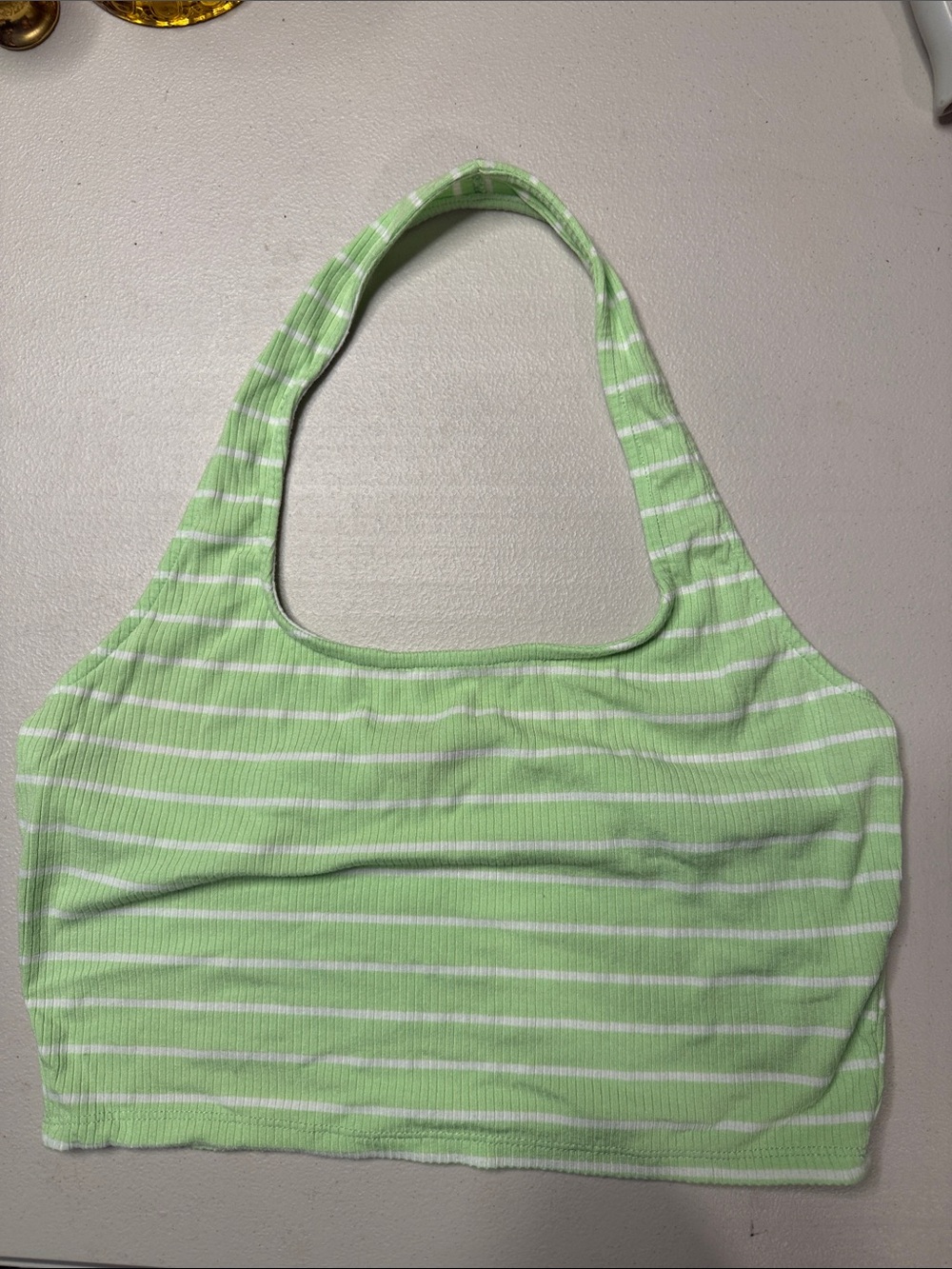 Liz & SaraWomen’s Lime Green Striped Halter Crop top, Size: XL